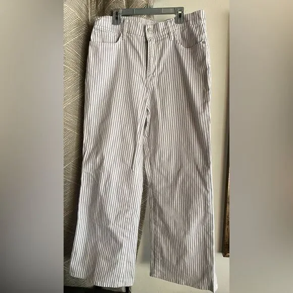 FRAME Le Palazzo Crop High-Rise Striped Wide-Leg Womens Jean White Blue Raw 29 - Picture 5 of 15